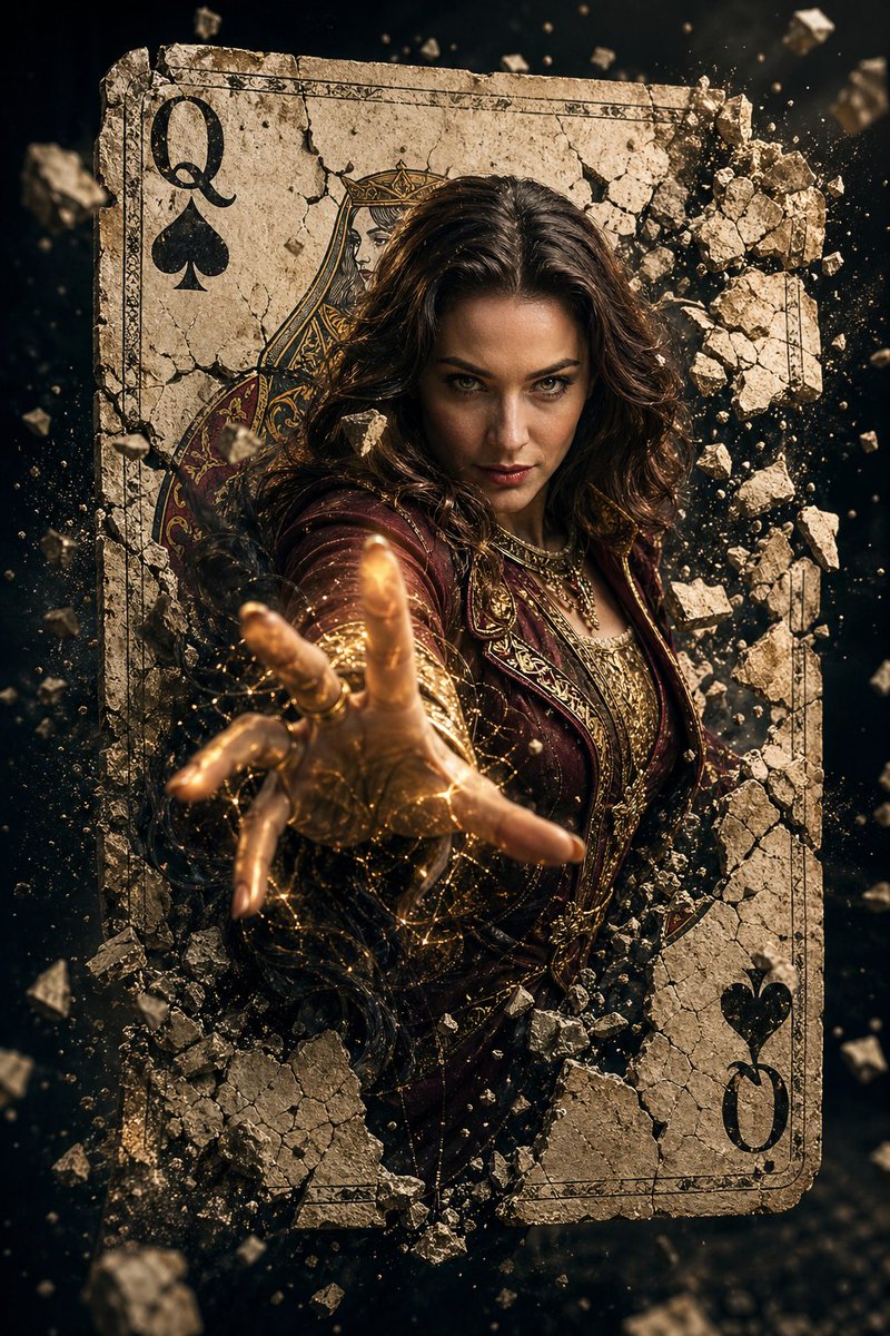 Hyperrealistisches Filmplakat einer Zauberin - Pik-Dame