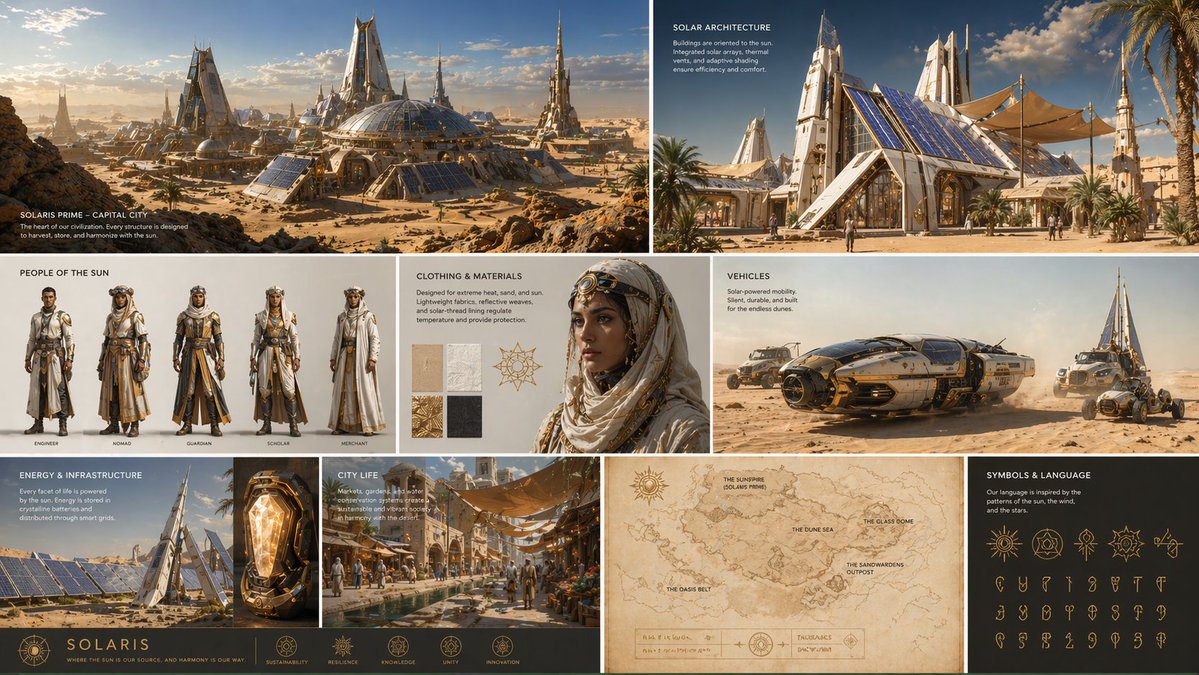 Futuristische Solar-Wüstenzivilisation Worldbuilding