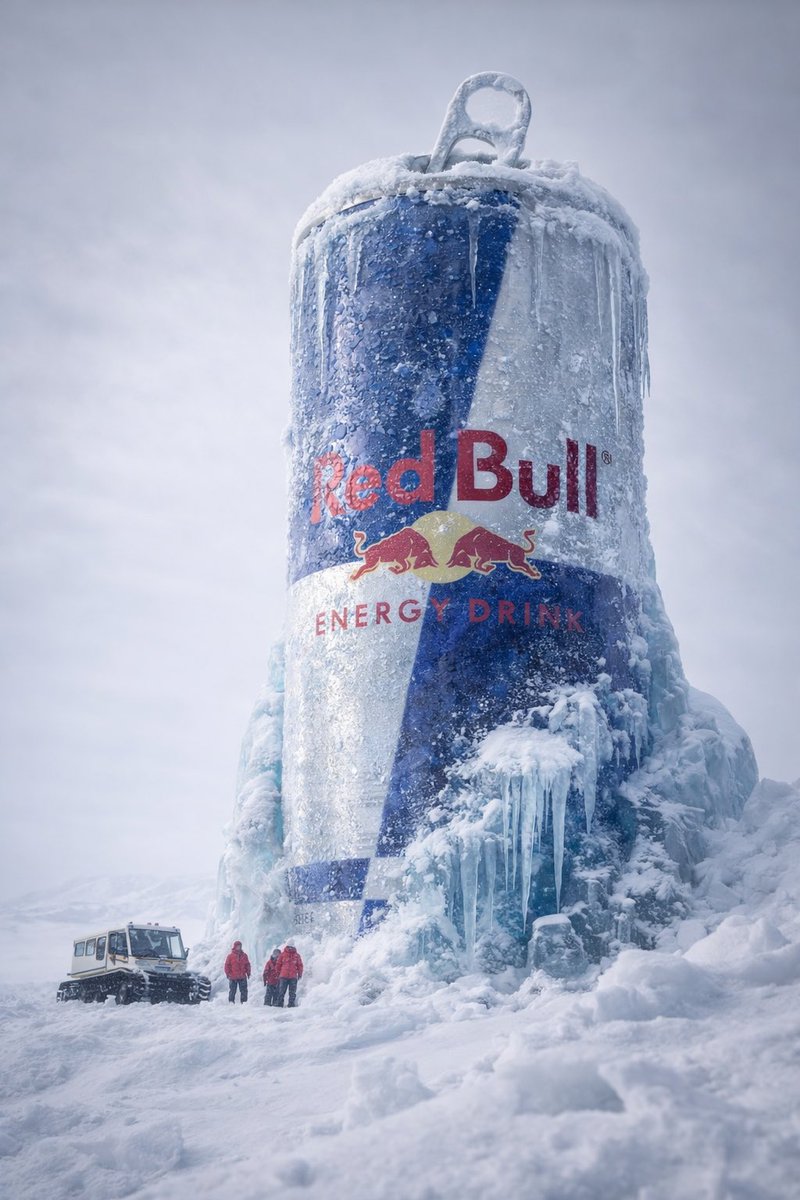 Cinematic Arctic Monument with Monster Energy Can