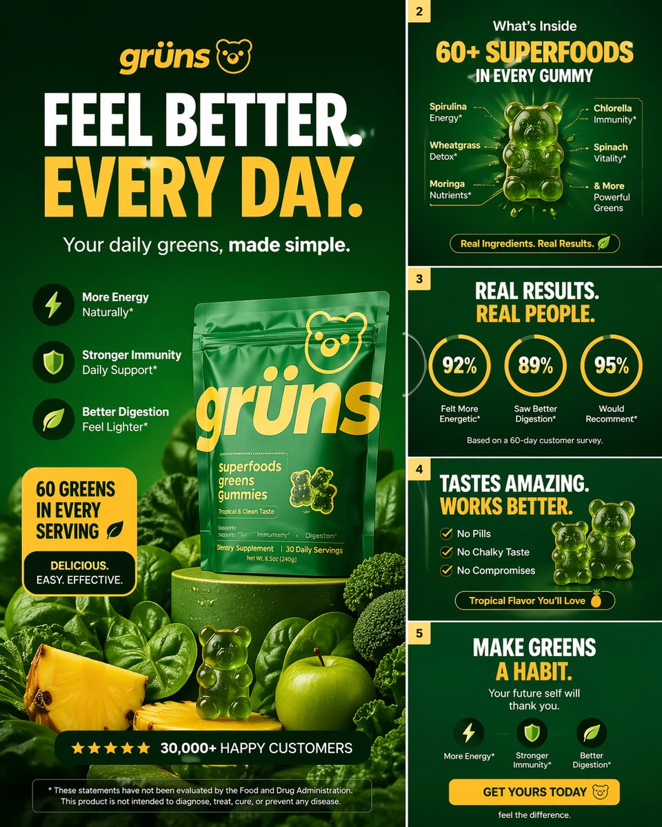 Grüns Greens Gummies Carousel | Premium DTC Design