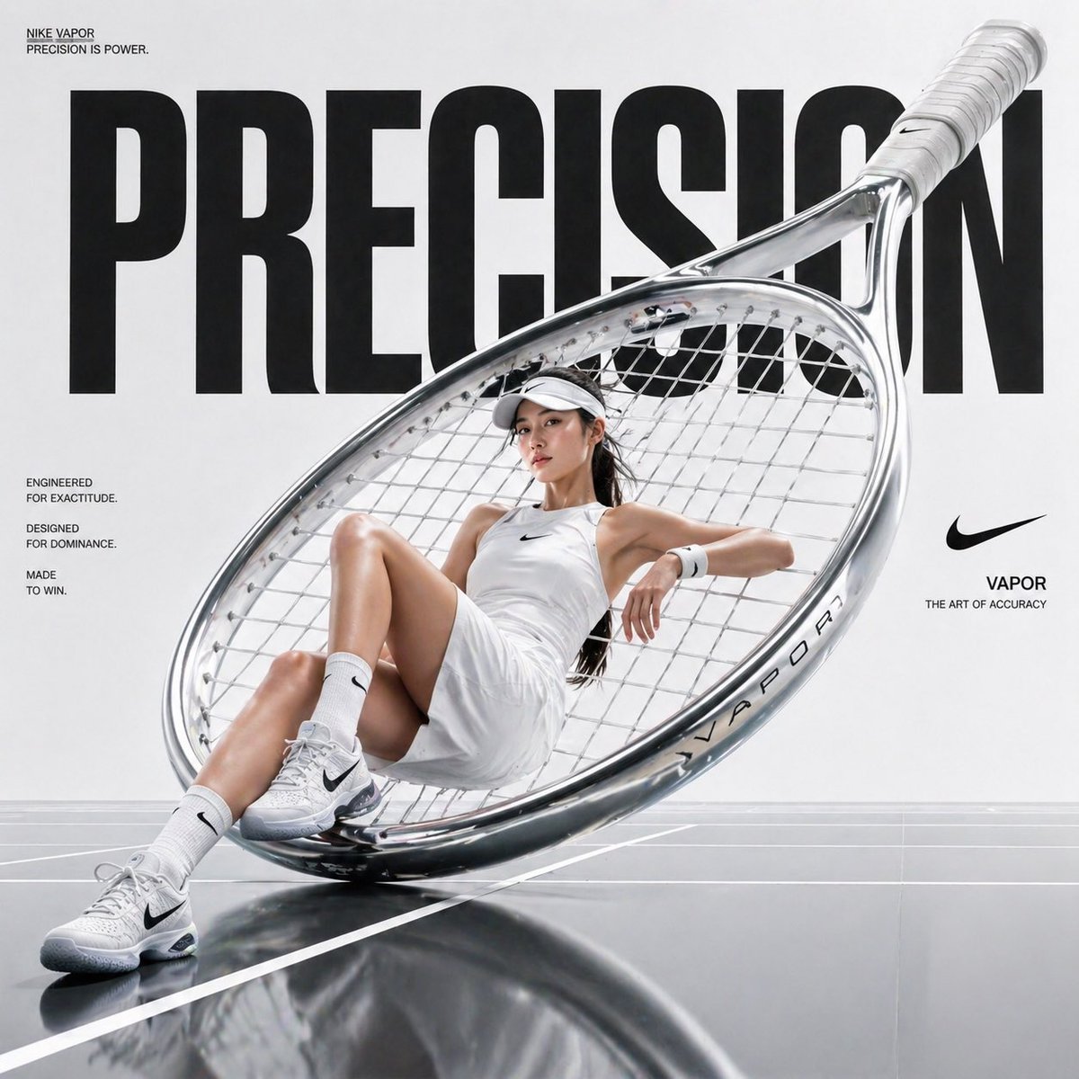 Publicité de Mode Sportive Avant-Gardiste avec Raquette de Tennis Surdimensionnée
