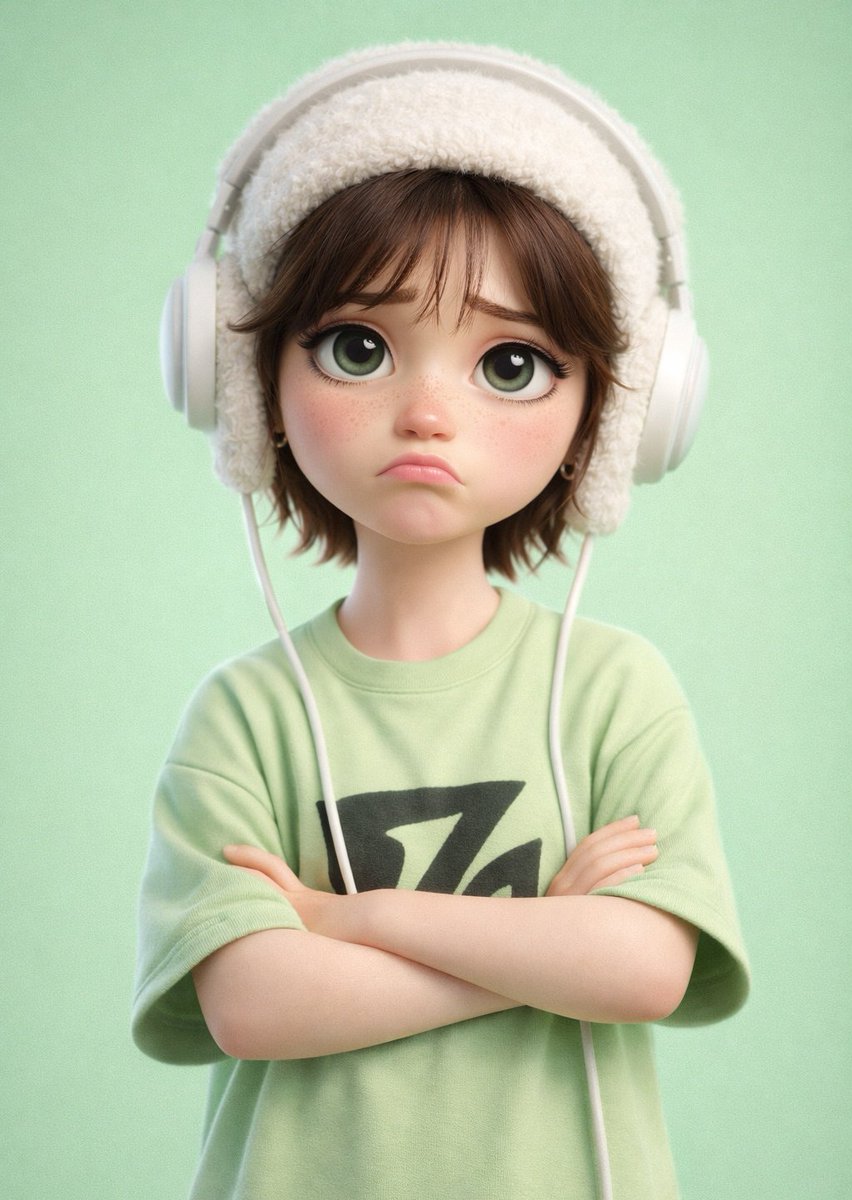 Trauriger Cartoon-Junge in Mütze und Kopfhörern 3D-Render