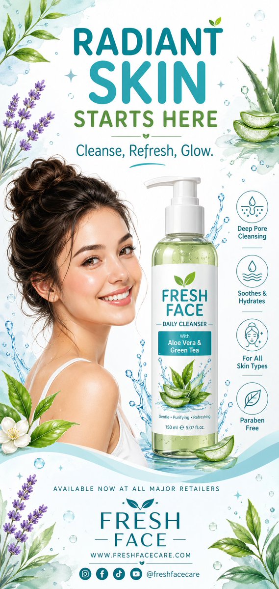 Strahlende Haut beginnt hier Fresh Face Daily Cleanser Plakat