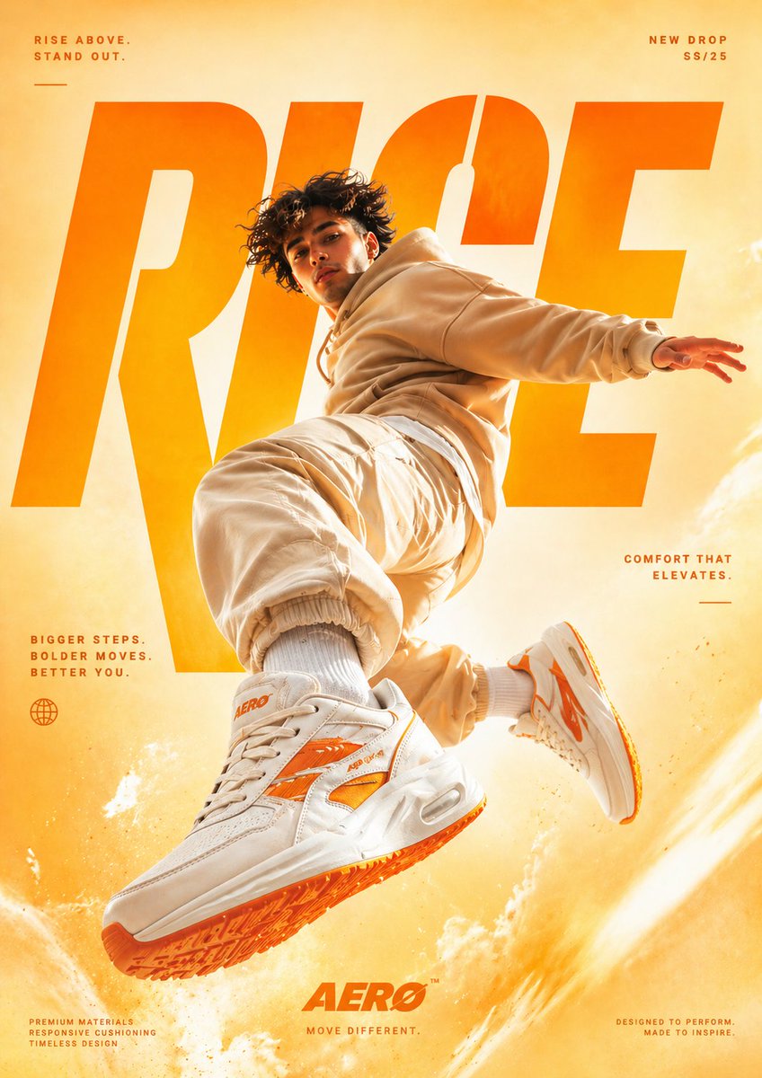 AERO Rise 스니커 광고 포스터 다이내믹 점프