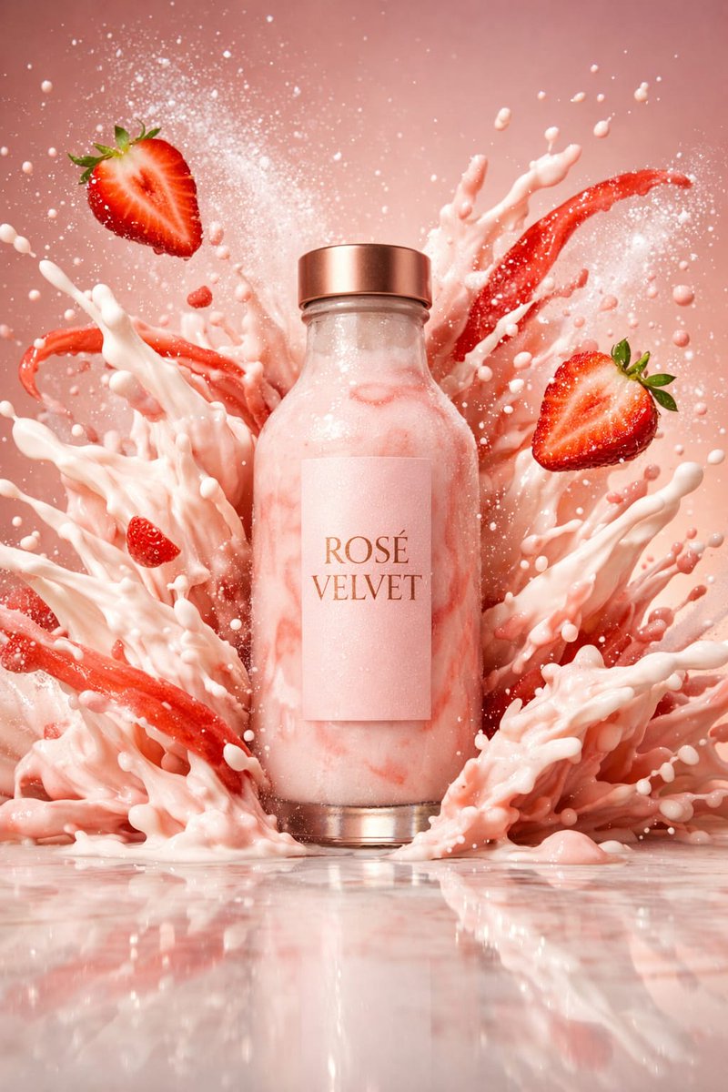 ROSÉ VELVET Luxus Erdbeer Shake High-Speed Splash Fotografie