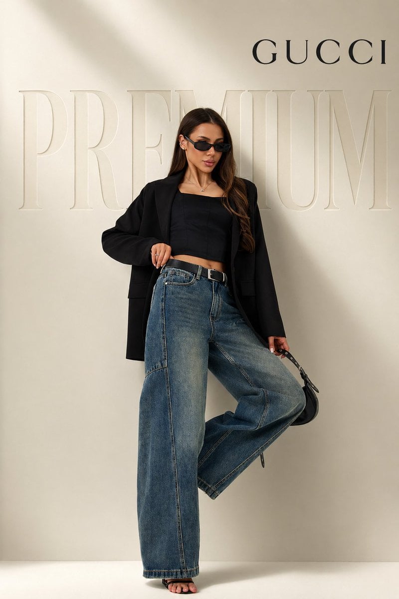 Premium Baggy Jeans Gucci Fashion Campaign Luxury Model