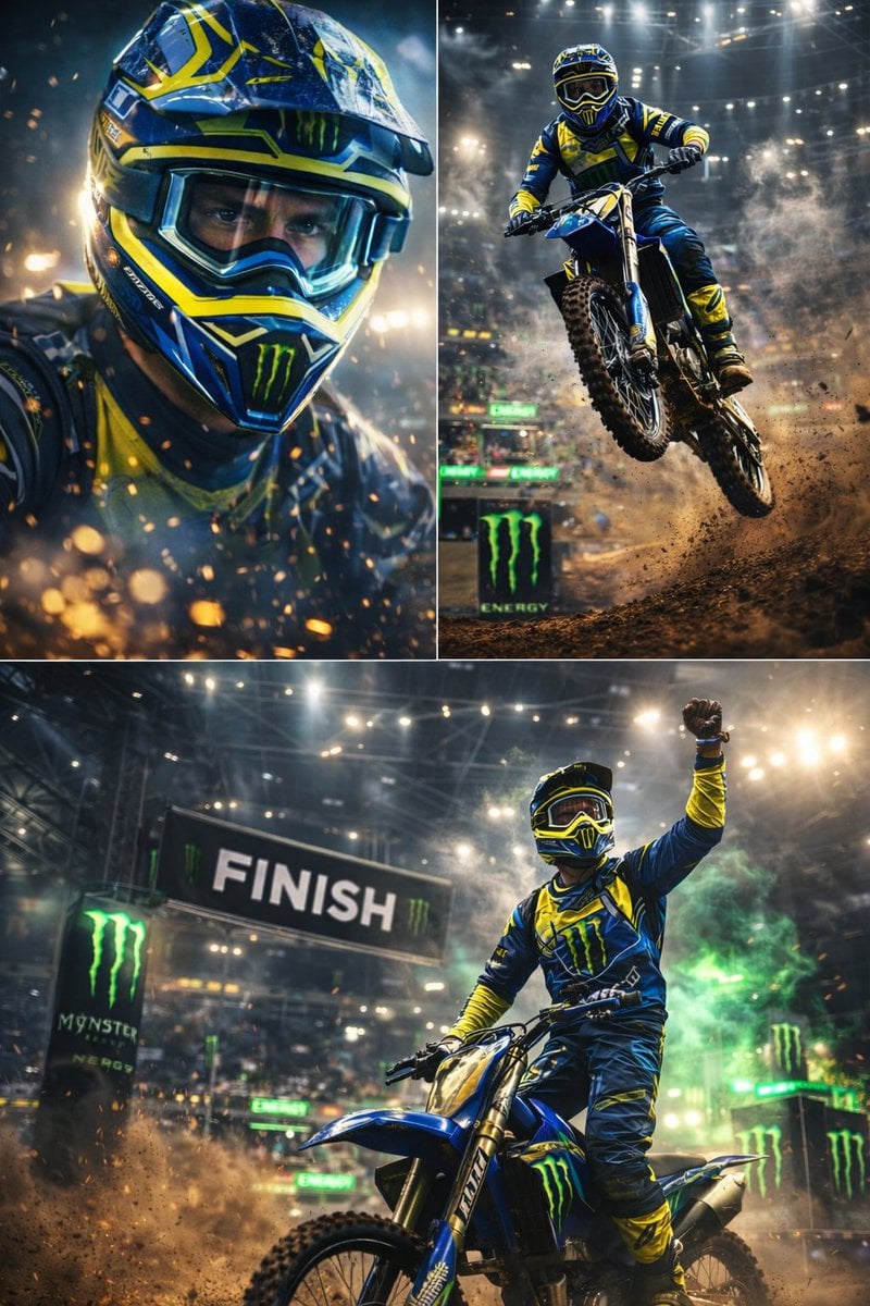Dynamisches Motocross-Rennen im Massiven Indoor-Stadion
