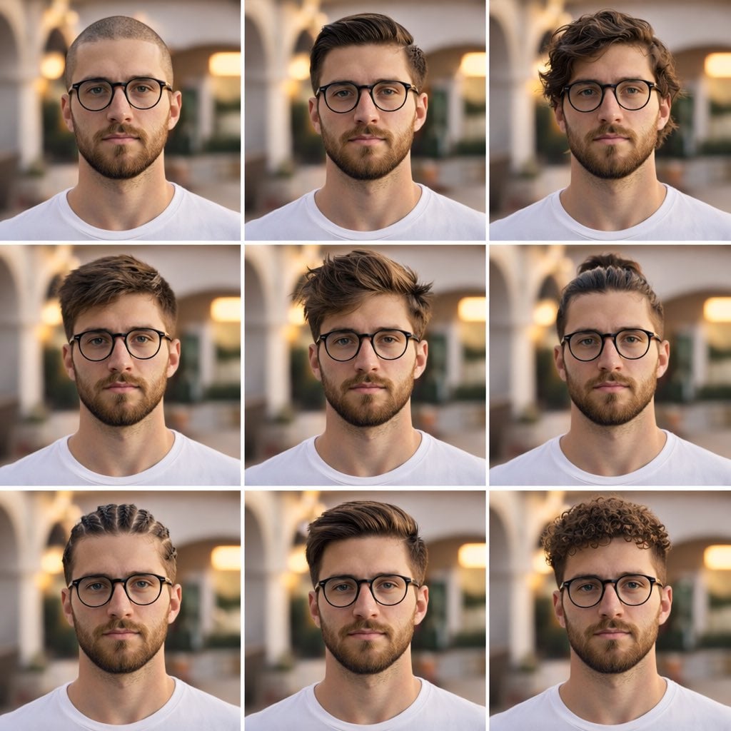 Collage 3x3 de 9 Peinados Masculinos en el Mismo Modelo Joven