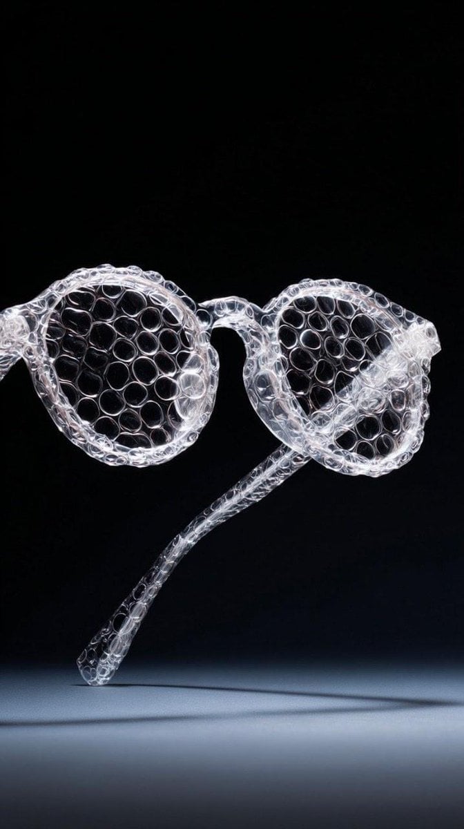nano banana bubble wrap fashion – transparent studio shot