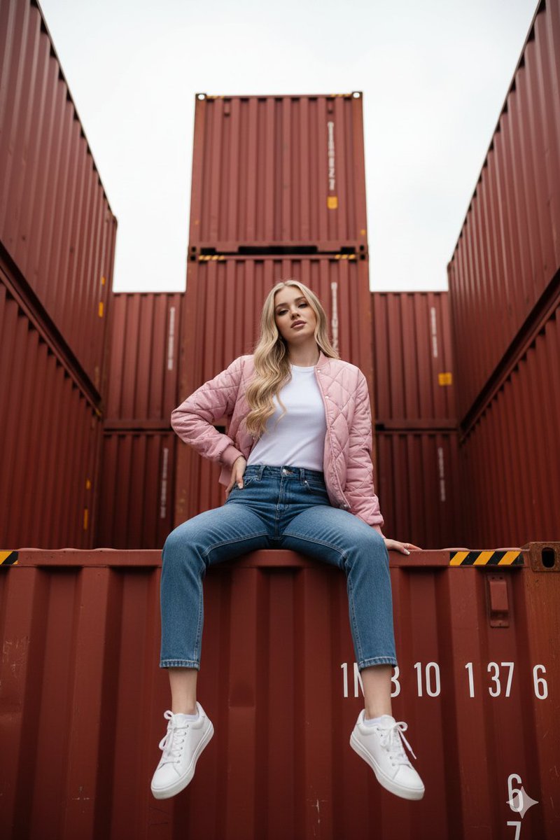 Blonde Woman Shipping Container Portrait | Nano Banana